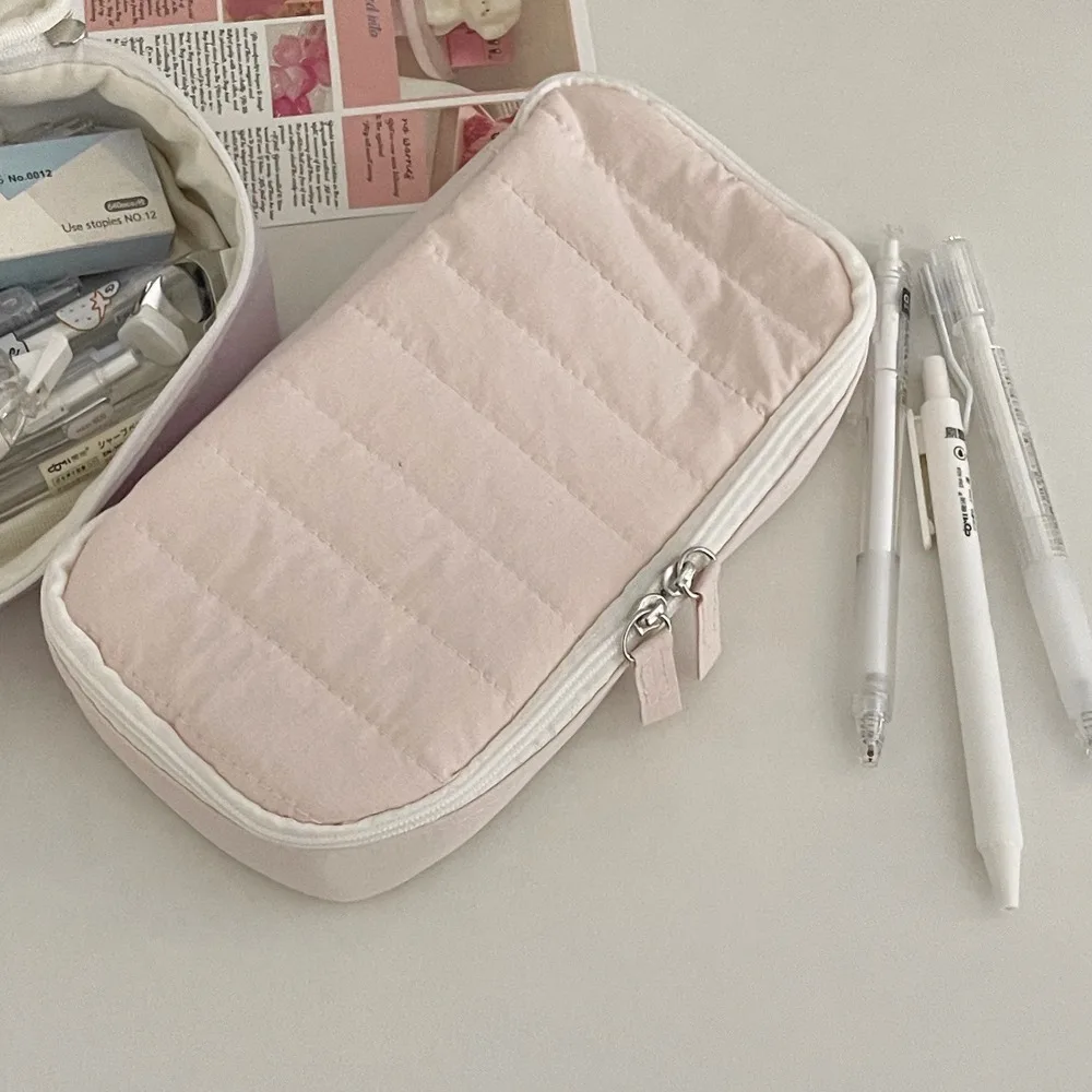 Cotton Large-capacity Stationery Storage Bag Soft Multi-function Makeup Box Desktop Organizer Cute Design Pencil Pouch Girls