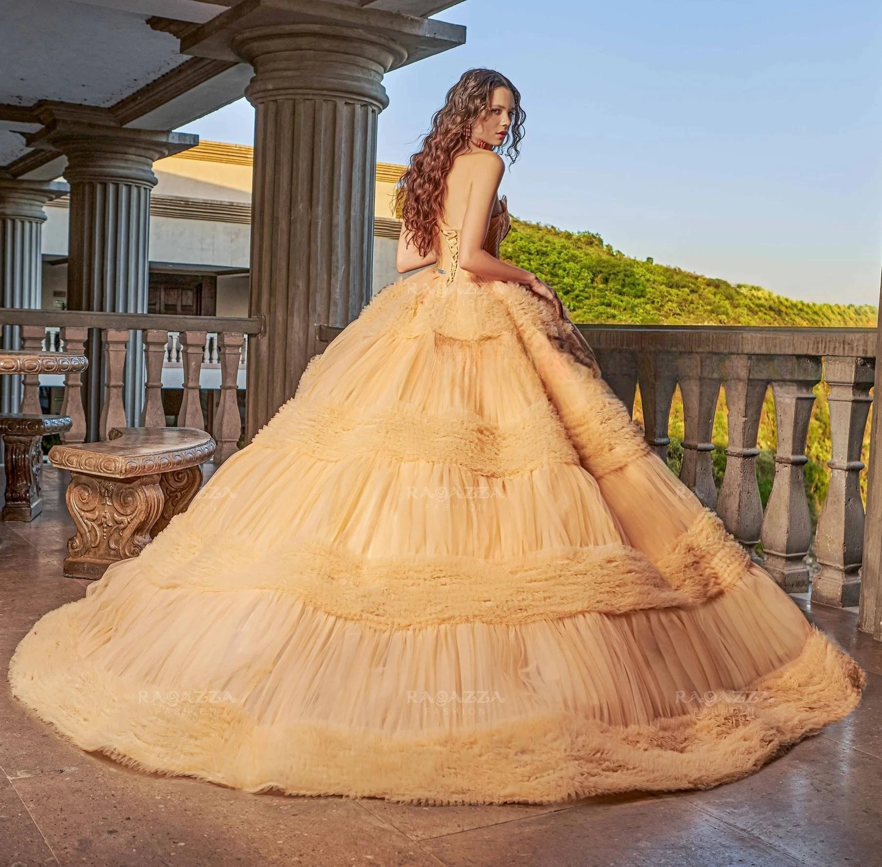 فساتين أميرة الشمبانيا Quinceanera ، ثوب حفلة ، الكشكشة تول ، الحلو 16 فساتين ، 15 عاما ، ثوب الكرة المكسيكي