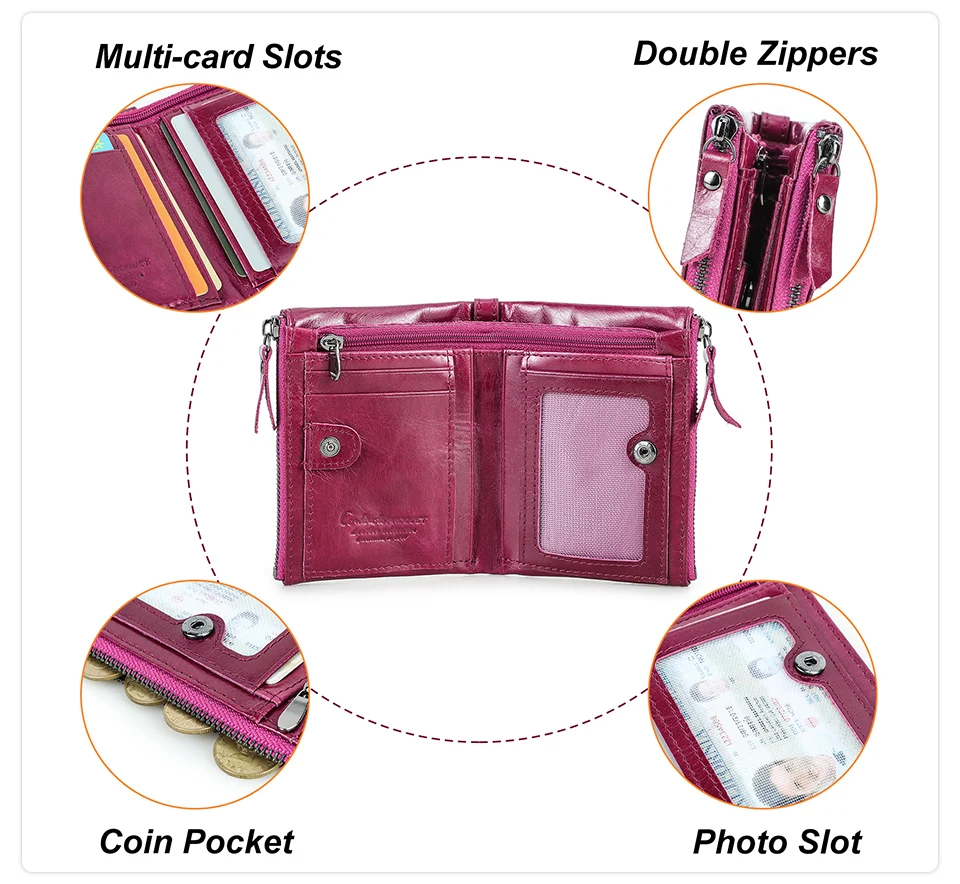 CONTACT'S Damen Echtleder-Geldbörsen Frauen Bifold Luxus Retro Hochwertige Fotofächer Kartenhalter Reise Dating Geschenk Münzbörse – Detail 9