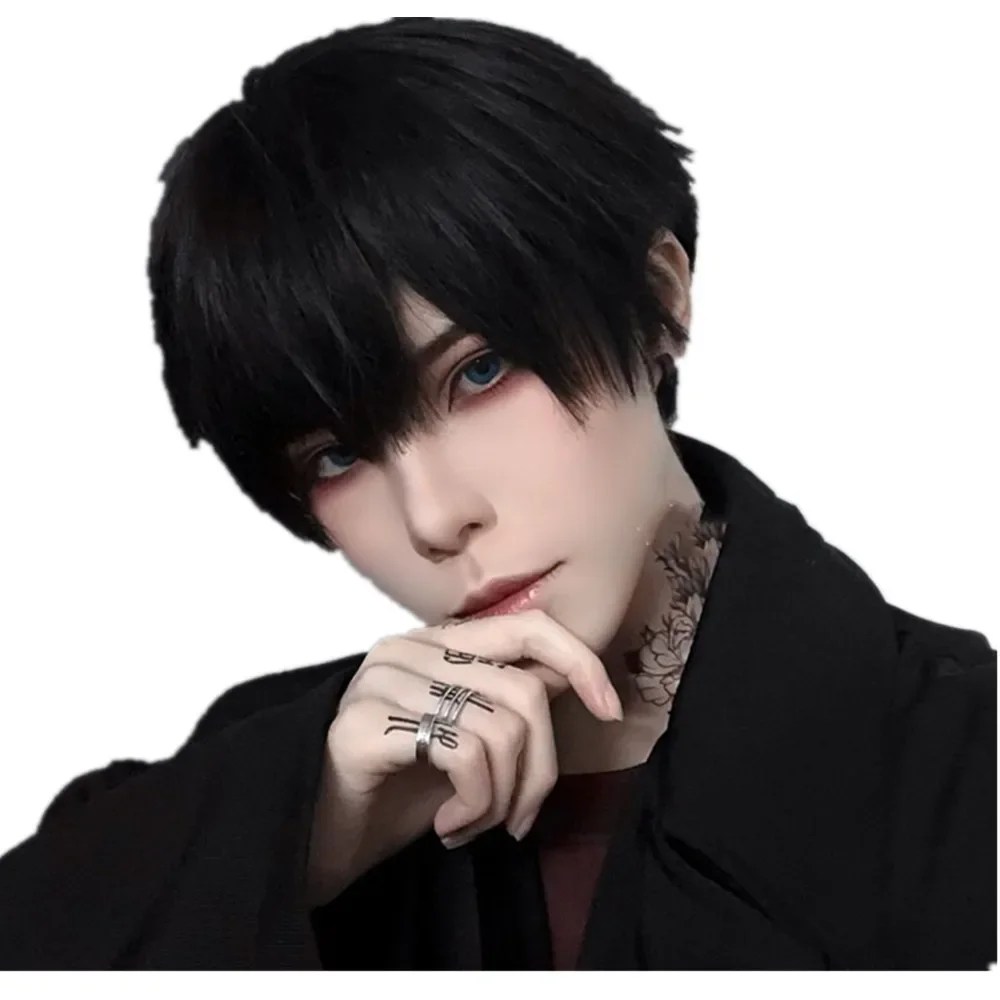 Peruca regular diária para homens, peruca de cabelo curto cosplay, versátil para adolescentes, cabelo curto e reto, cabelo falso, peruca japonesa fofa