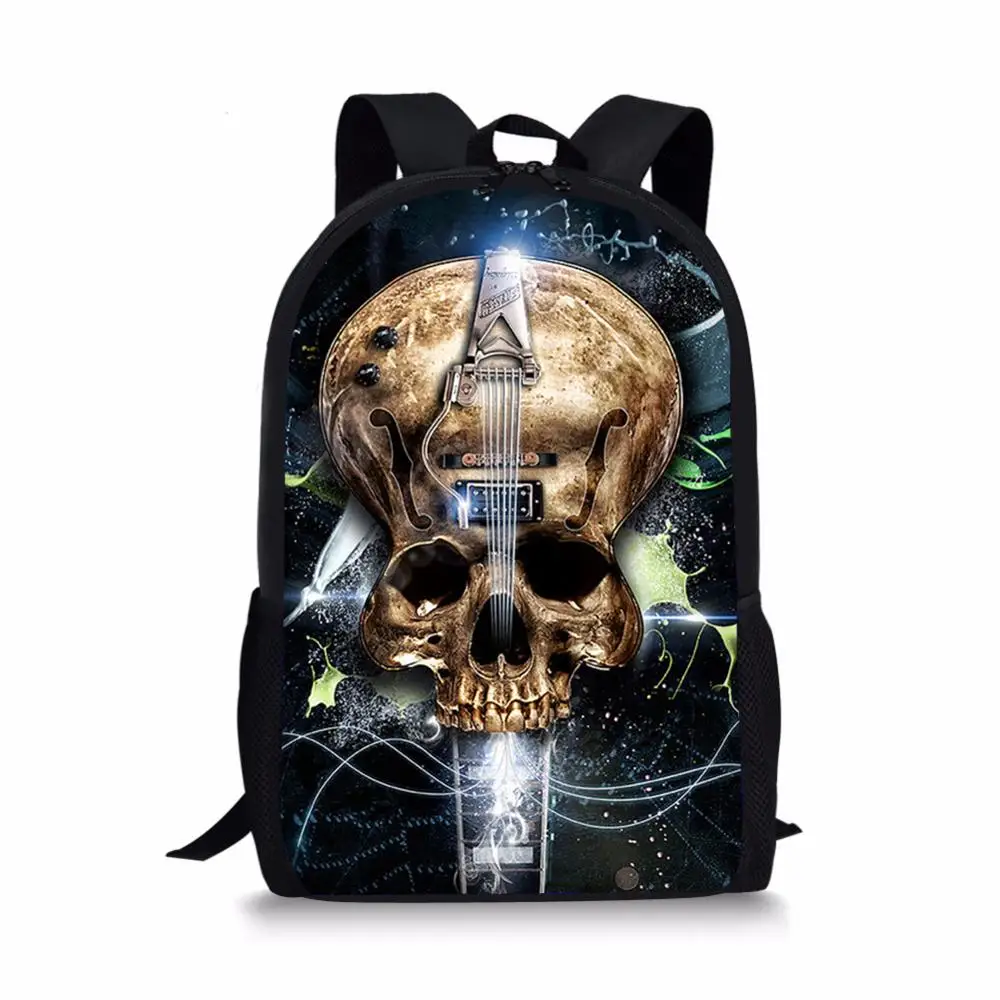 Cooler schwarzer Funk-Schädel-Schulrucksack mit 3D-Druck für Jungen und Mädchen, Rucksäcke für Teenager, Studenten, Kinder, Büchertasche, 40,6 cm, lässiger Rucksack