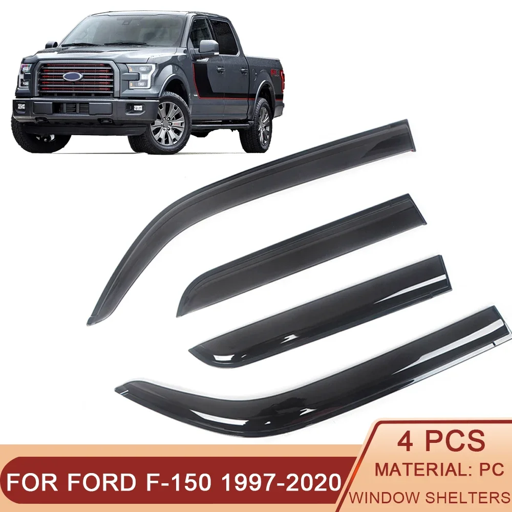 

For Ford F-150 1997-2021 Auto Side Window Wind Deflectors Visors Black Rain Guard Door Visor Vent Shades Dark Smoke Ventvisor