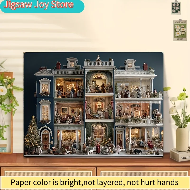 A  Mini Paper Puzzle for Adults Titled 'Warm-Lit Christmas Pavilion', Suitable for Party Games And Activities with Family And