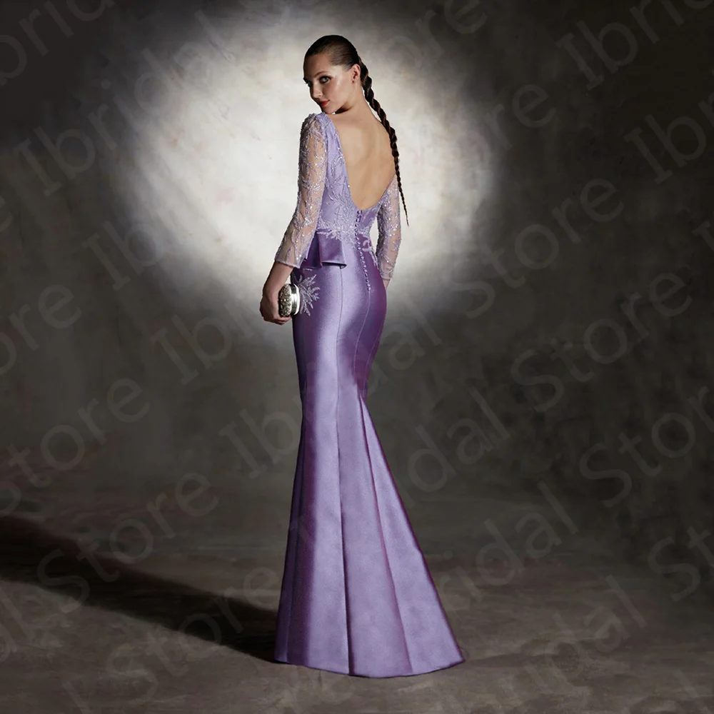 Encantador vestido de sirena lila para madre de la novia, vestidos de manga larga para madre, Top con cuentas, vestidos de fiesta de boda, ilusión personalizada