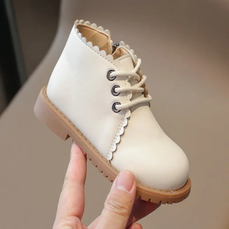 Korean Version Kids Boots 2025 Autumn Winter Fashion Trend Genuine Leather Childrens' Zipper-up Shoes Anti-Slippery Girls Boots