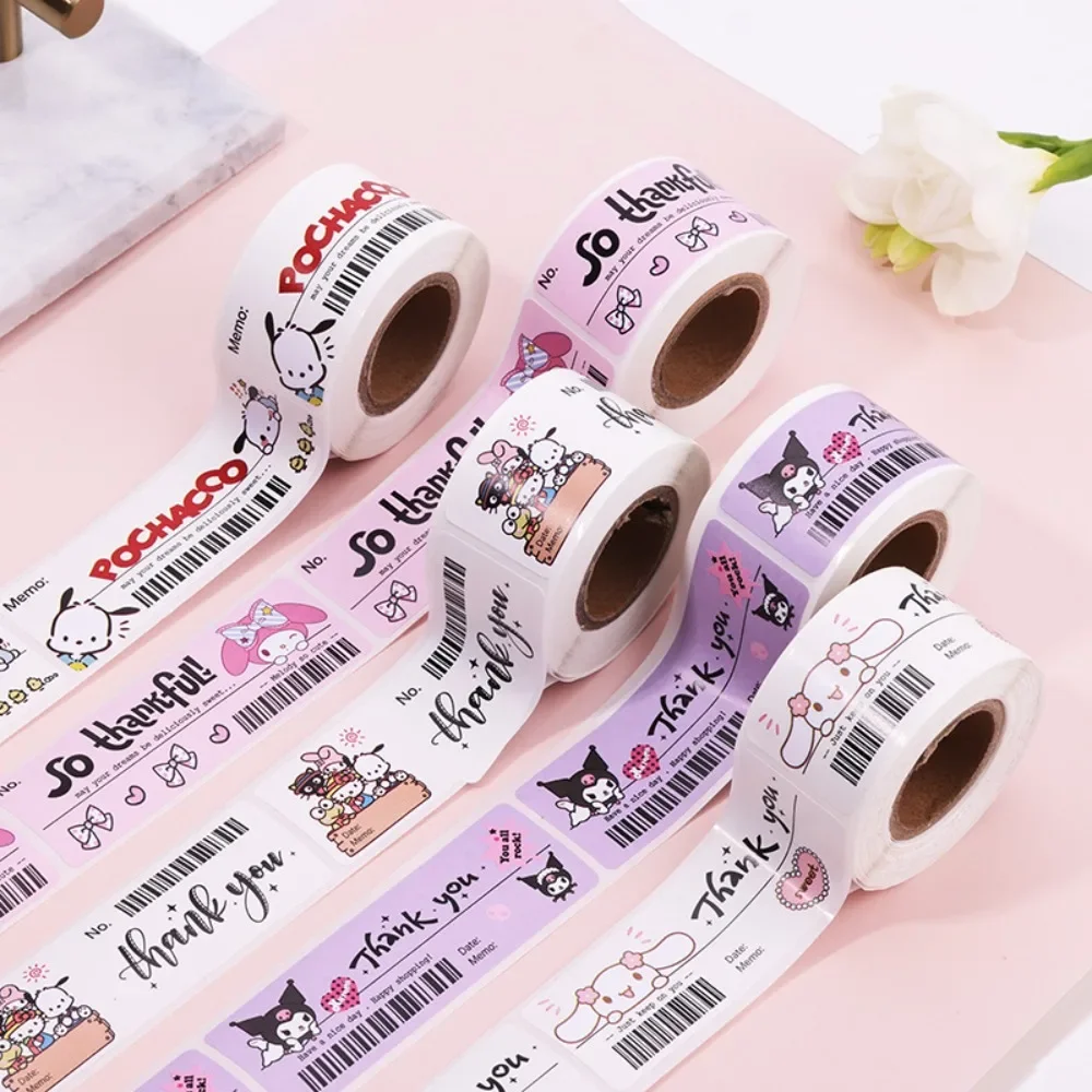 120pcs Kuromi Hello Kitty Cartoon Sticker Cinnamoroll Pochacco Girl Kawaii Gift Shopping Bag Dessert Packaging Sealing Stickers