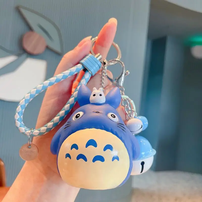Cute Totoro Keychain Cartoon Figurine with Braided Wrist Strap & Bell, Bag & Car Pendant Accessory, Festive Gift for Couples view 6