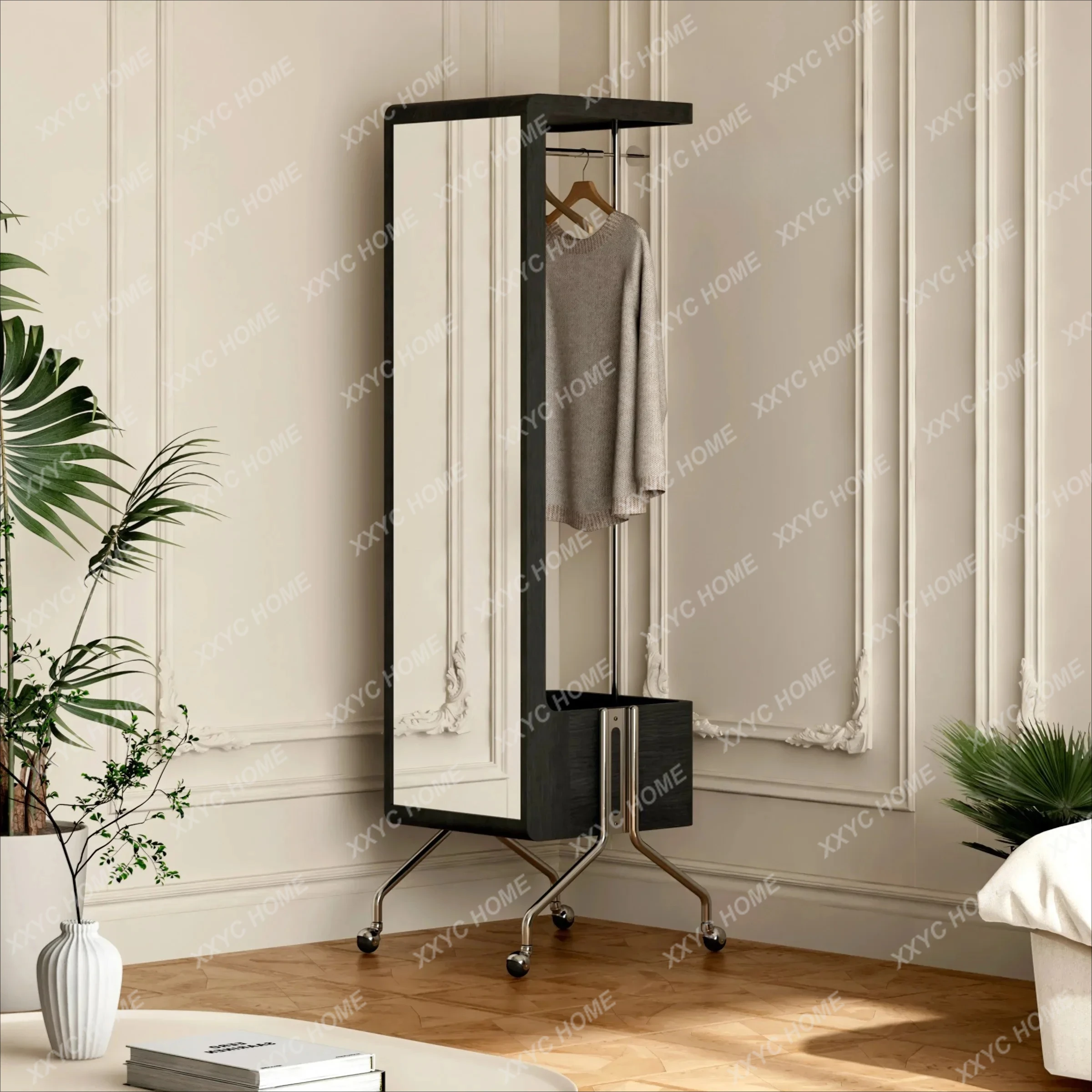 

BJ Multifunctional Coat Rack Full-length Mirror Integrated Small Apartment Floor-to-ceiling Full-length Mirror Movable Hanger