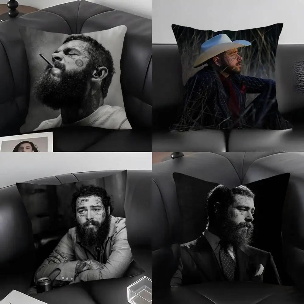 P-Post M-Malone Pillow Case Home Dorm Chair Back Short Plush Double-sided Printing Office Nap Time Cushion Cover