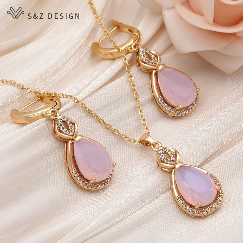 S&Z DESIGN New Fashion Luxury Water Drop Crystal Dangle Earrings For Women Girls Party Cubic Zirconia Eardrop Jewelry Gift