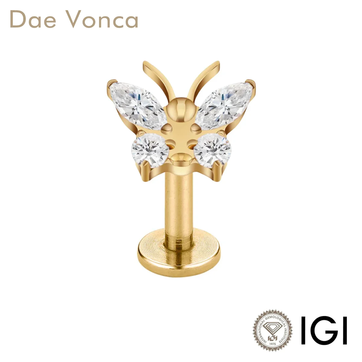 

Butterfly Shaped Lab Created Diamond Single Earring Marquise and Round Cut Lab Diamond Earring 9K/14K/18K Gold Stud Earring