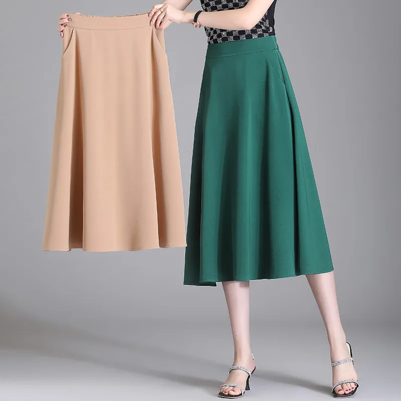 High-waist New Elastic Waist Women's Dress 2025 Summer Fashion A-shaped Bag Buttock Slimming Professional Skirt Black M-5XL