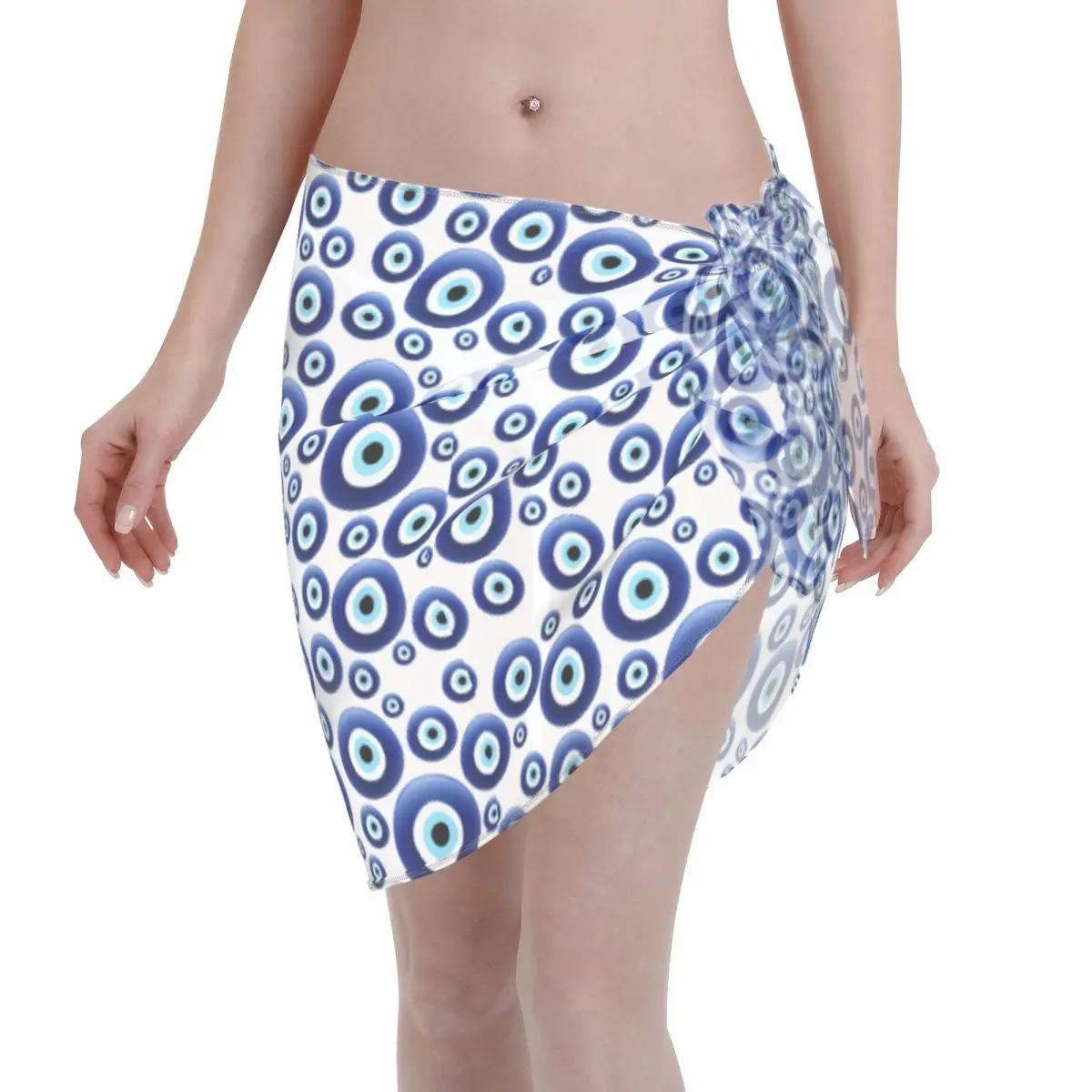 

Custom Evil Eye Beach Bikini Cover up Wrap Lucky Charm Amulet See-Through Bikini Short Skirt Chiffon Scarf Women Beach dresses
