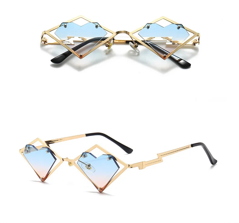 Metallrahmen Herz randlose Sonnenbrille Frauen Männer Steampunk Luxusmarke Sonnenbrille weibliche Farbverlauf Hip Hop Brillen UV400 Farben – Detail 5