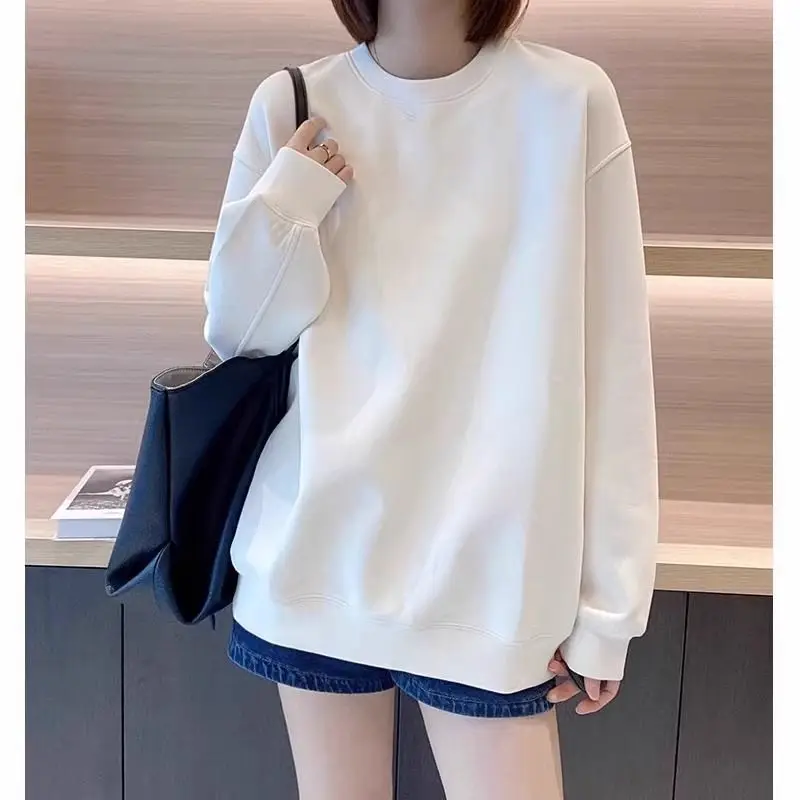 Women'S Sweat-Shirts Autumn Clothes Korean Ladies Beige Trends Invierno Nueva Moda Urbana Estampada Divertida Stitched Fem