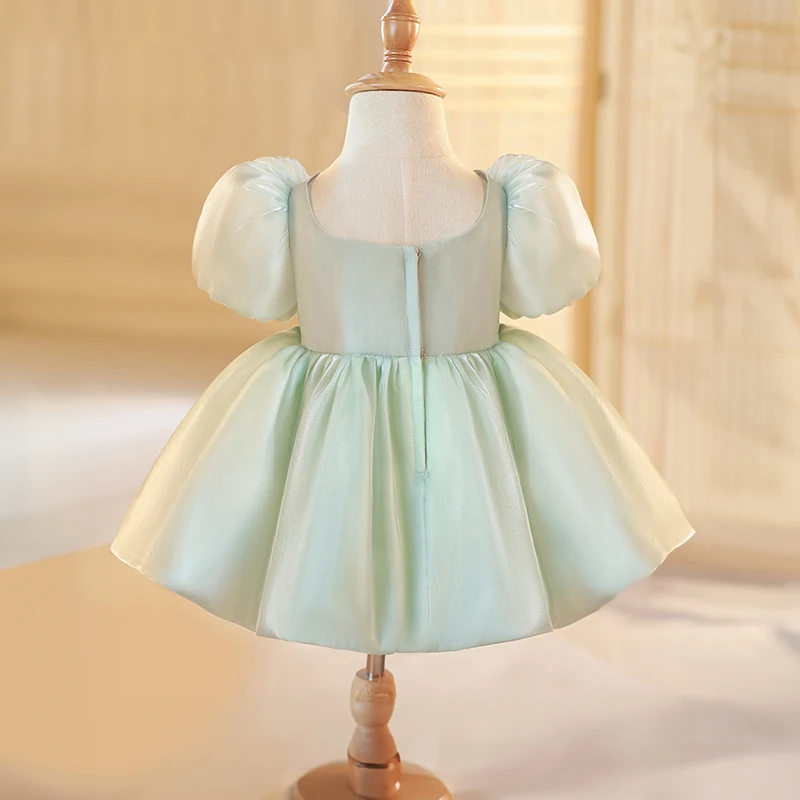 Vestido de noche verde claro de flores para niñas, vestidos de baile de lujo para fiesta de cumpleaños, vestidos cortos de desfile para niños, princesa para niños, nuevo, 2024