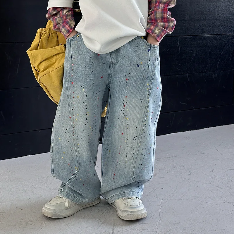 Boy Jeans For Boys Denim Pants Children's Clothing From 3 To 13 Years Spring Autumn Teenager Jeans Art Student Painting Pants