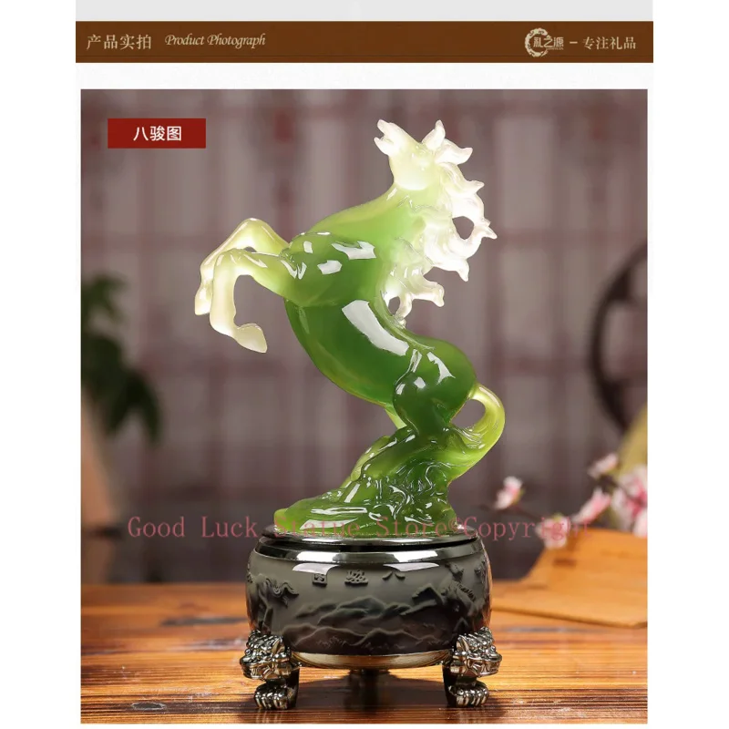 TOP COOL LARGE # office home Business TOP FENG SHUI Talisman Protection Money Drawing 3D crystal HORSE Sculpture statue 30cm