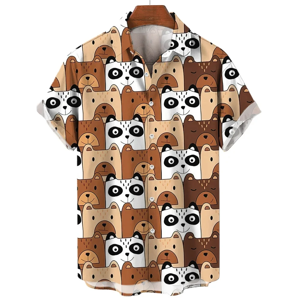 Cartoon Cat Dog 3D Printed Shirt Man/Women Casual Fashion Short Sleeves Shirts Button Lapel Streetwear Oversized Unisex Clothing