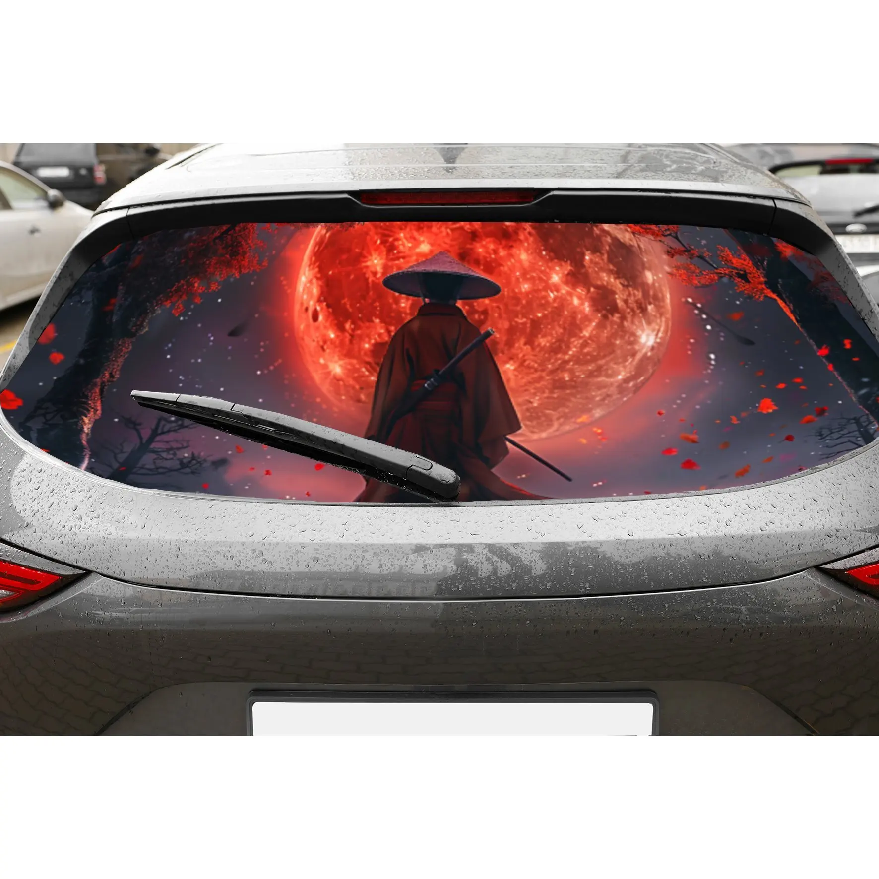

Fantasy Samurai PVC Perforated Car Vinyl Wraps, Privacy Enhancing Design for Rear Window, Car Rear Windshield Sticker for Most T