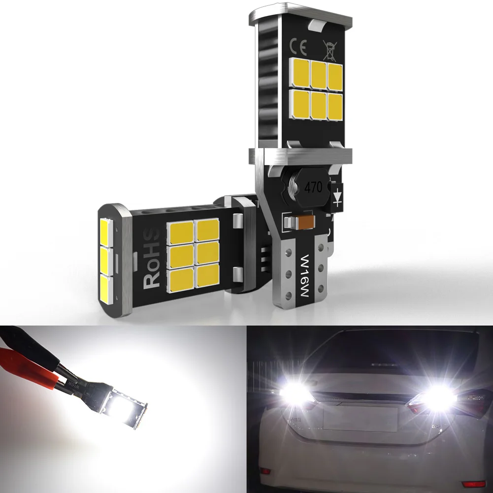 2Pcs Canbus T15 T16 LED Reverse Lights W16W 912 921 LED Bulb No Error Car Back Up Rear Lamp 12V 6000K White Super Bright