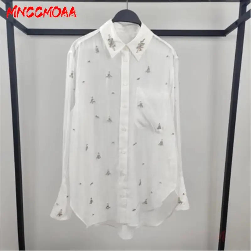 MNCCMOAA 2024 High Quality Spring Autumn Women Fashion Loose Single-Breasted Shirt Female Solid Casual Long Sleeve Blouses Tops