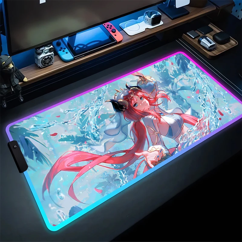 

RGB Mouse Pad Nilou Non-Slip Rubber Edge locking mousepads Game play mats notebook computer G-Genshin Impact Game Mousepad