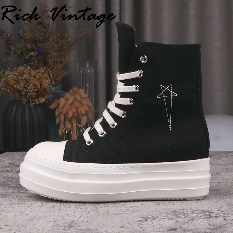 Rick Vintage Woman Thick Sole Canvas Platform Boots Lace Up High-Top Increasing Height Zip Trainer Sneakers Boots for Women