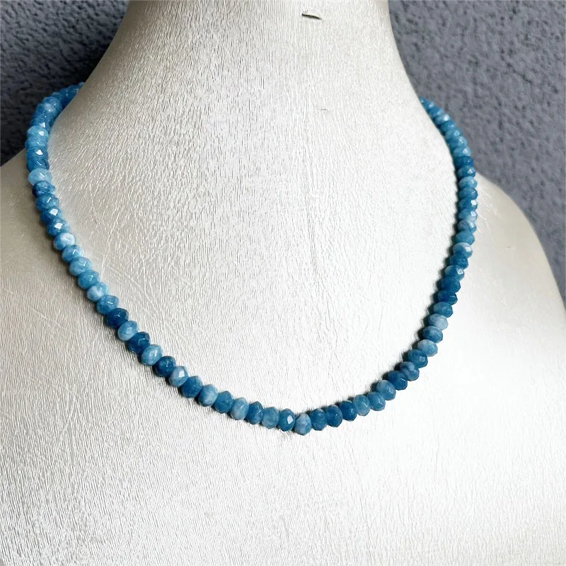 4*6MM Faceted Hemimorphite Larimar Natural Stone Necklace Bead Women Luxury Gemstone Preciosas Jade Yoga Jewelry Female