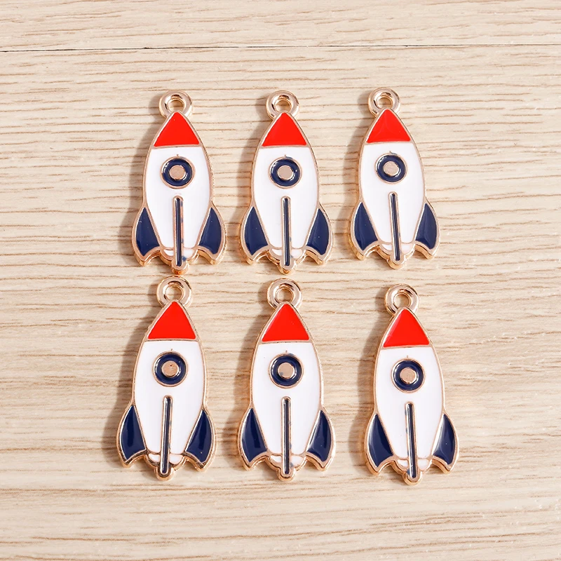 10pcs 13x27mm Cute Enamel Rocket Charms for Drop Earrings Pendant Necklace Bracelets DIY Handmade Jewelry Making Accessories