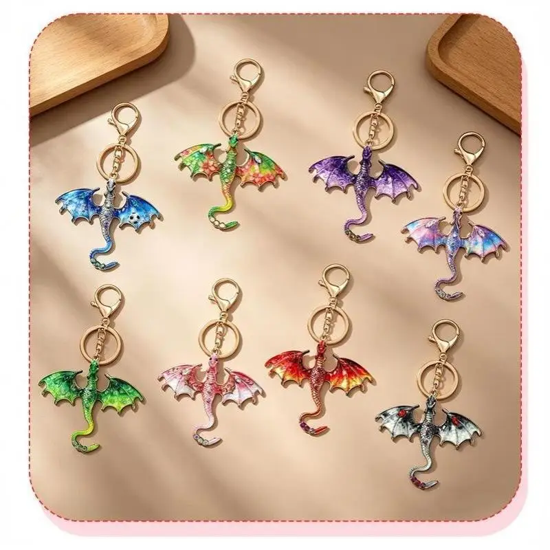 Fantasy-Drachen-Emaille-Schlüsselanhänger-Set, exquisiter Wyvern-Schlüsselring, Taschenanhänger, hochwertiger Metall-Auto-Schlüsselanhänger als Einweihungsgeschenk – Detail 8