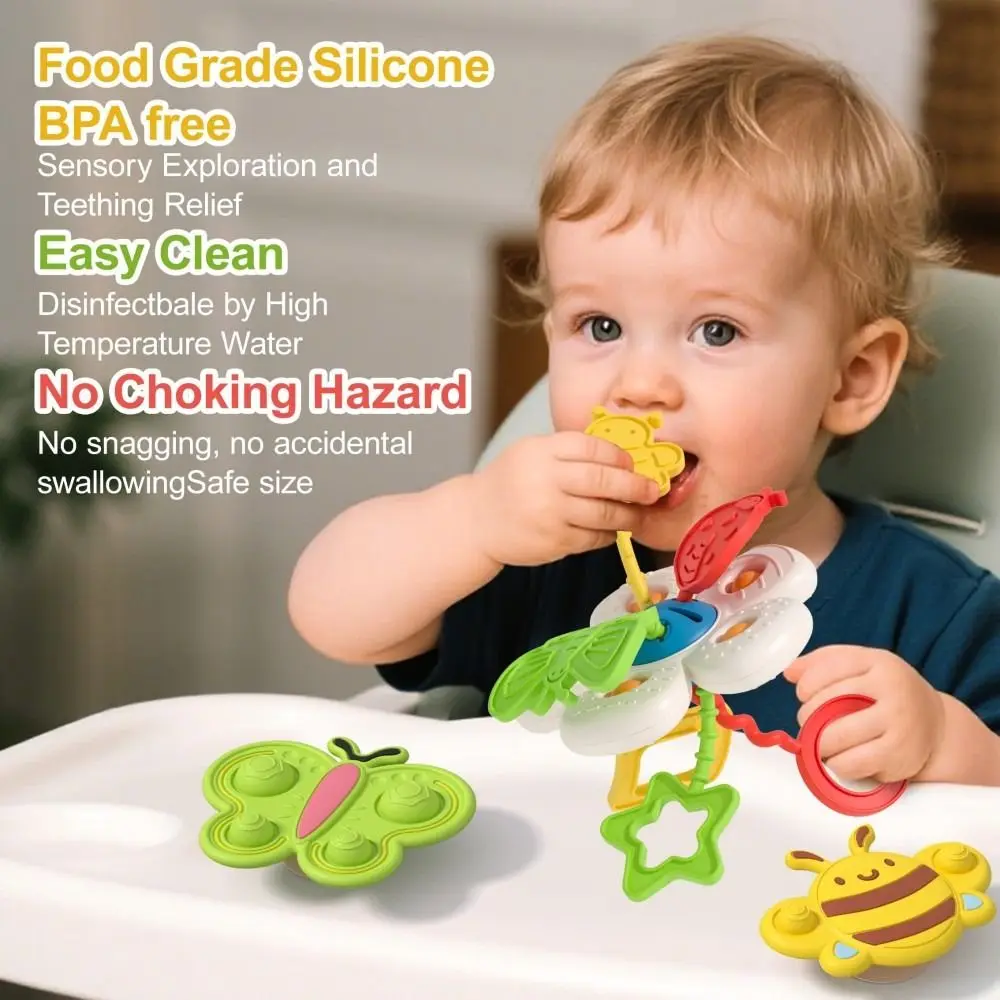 Giocattoli sensoriali per bambini per uso alimentare Tromba in silicone morbido Giocattoli da masticare per neonati Fiori per l'educazione precoce Giocattoli da viaggio per bambini For1-2 anni