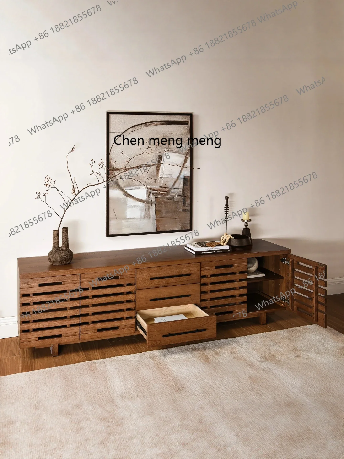 X  Solid wood, medieval style dining side cabinet, large capacity storage, retro style storage cabinet in living room
