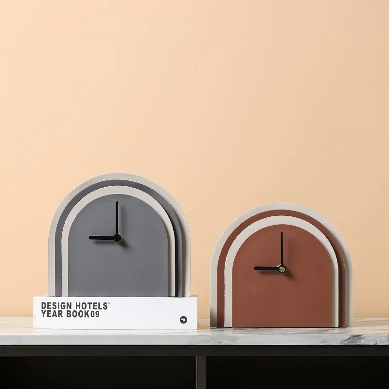 1pcs Geometric Arch Multi-layer Leather Table Clock Clock Ornament Light Luxury and Quiet Style Home Decor Model Room Decoration