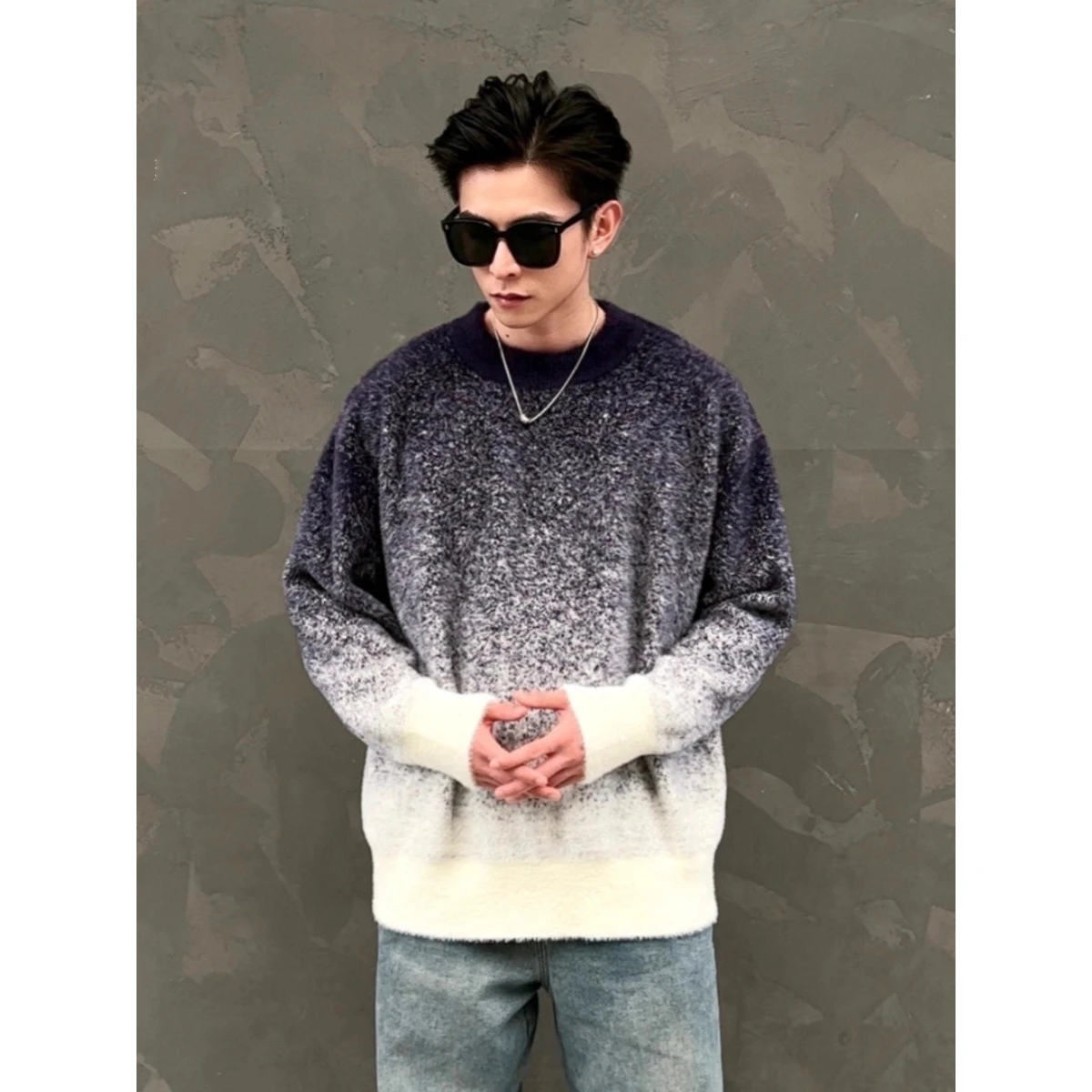 

Осень-зима Thiened круглый вязаный свитер для мужчин и женщин Lazy Sle, свободный повседневный пуловер из искусственной норки и бархата