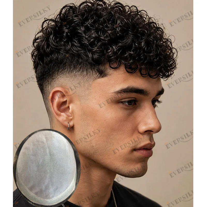 Durable 15mm Afro Curly 0.08mm PU Edge NPU Mono Base Virgin Human Hair Baldness Men Toupee Undetectable Natural Hair Prosthesis