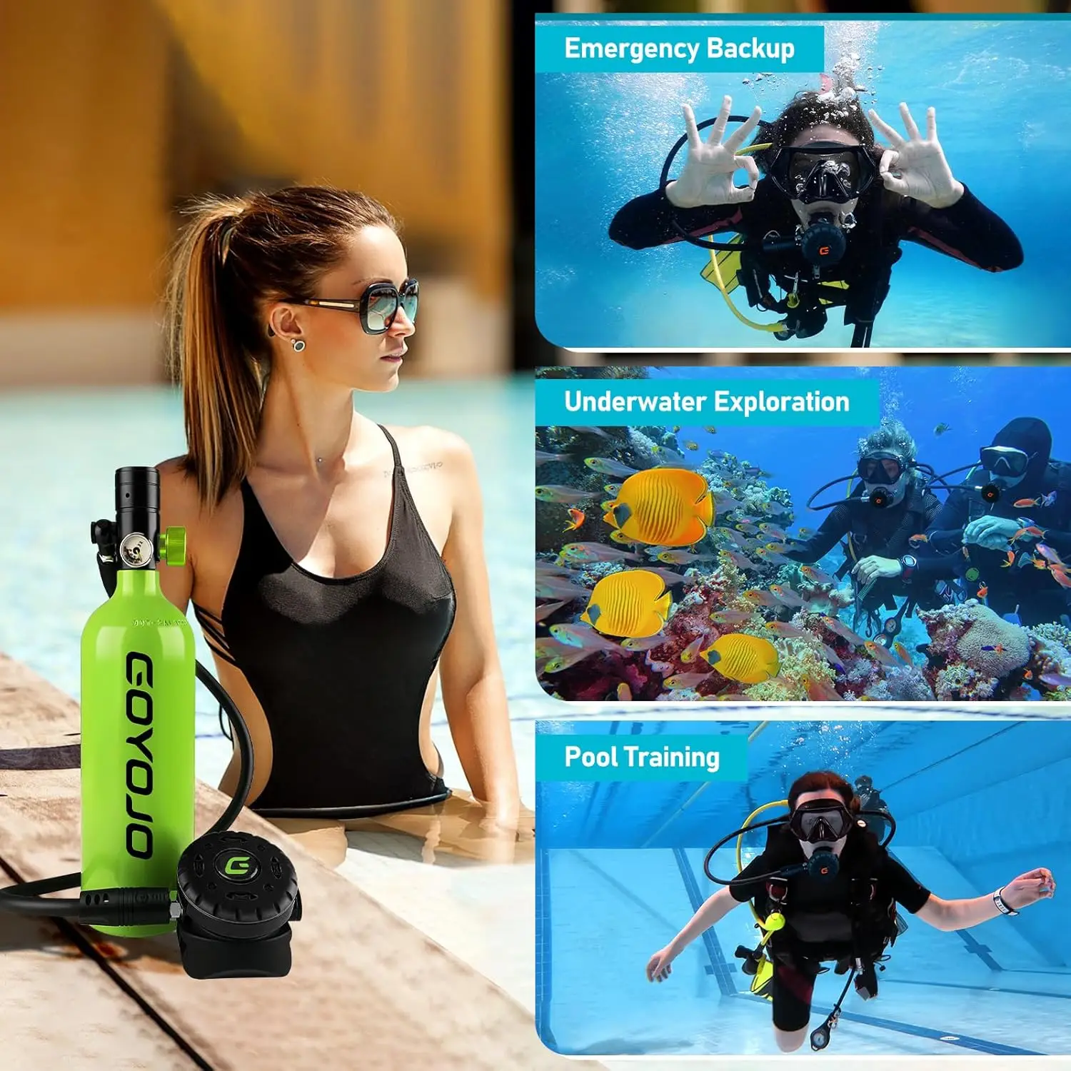 DOT Certified Portable Mini Scuba Diving Lung Air Tank, Refillable Emergency Backup Pony Bottle for Snorkeling, Underwater Breathing & Training