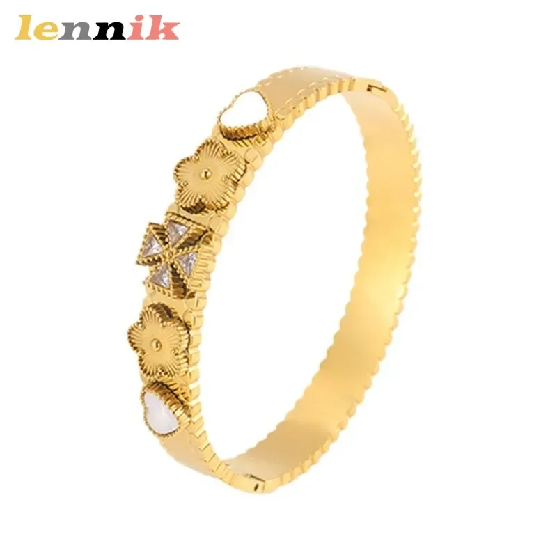 سوار LENNIK الفاخر من التيتانيوم الصلب، زهرة البرسيم الحب عالية الجودة، سوار نسائي غير يتلاشى، يوميًا/مكتب متعدد الاستخدامات #5