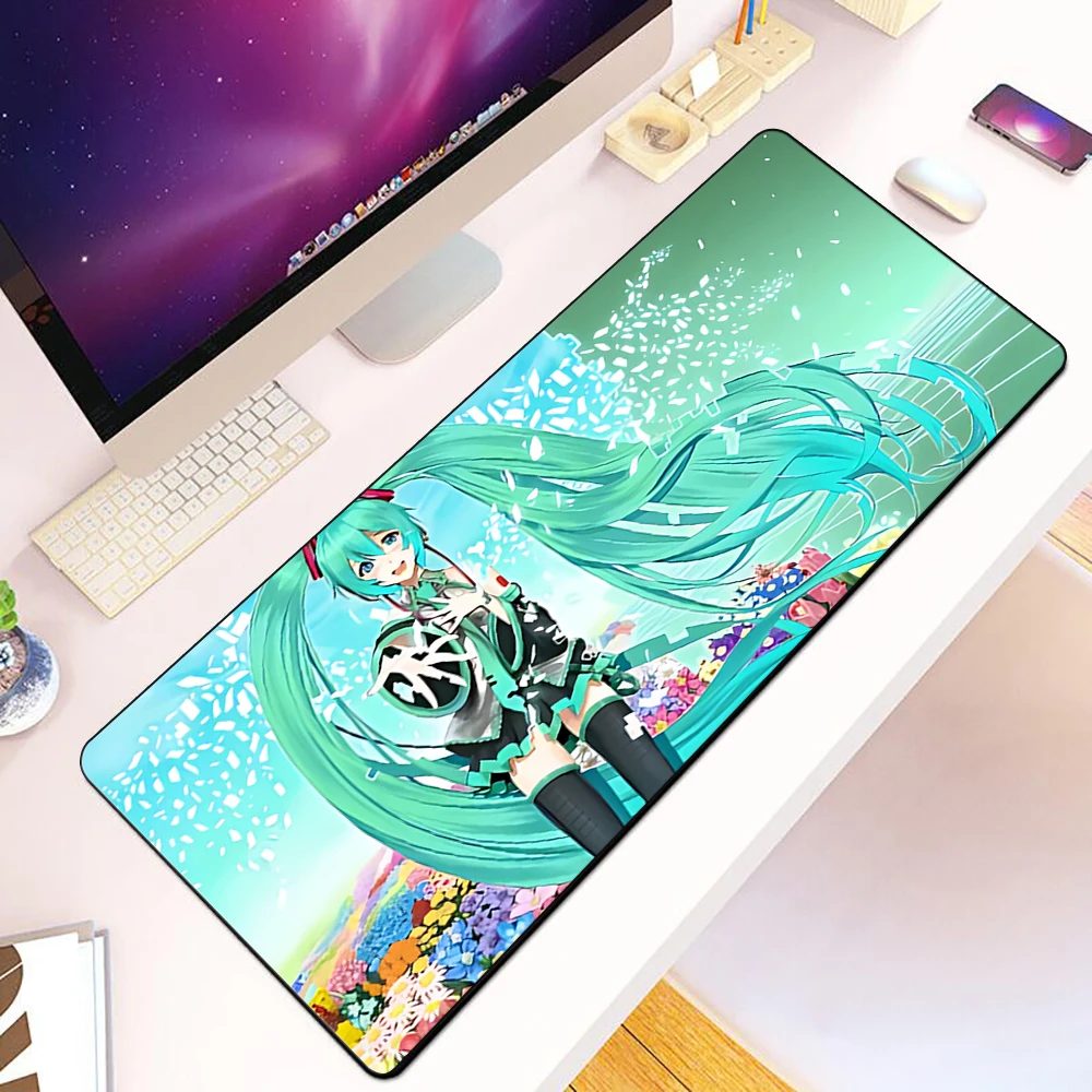 H-hatsunes miku mouse pad hd-druck computers pieler verriegelung kante rutsch festes mauspad xxl90x40cm tastatur pc schreibtisch pad