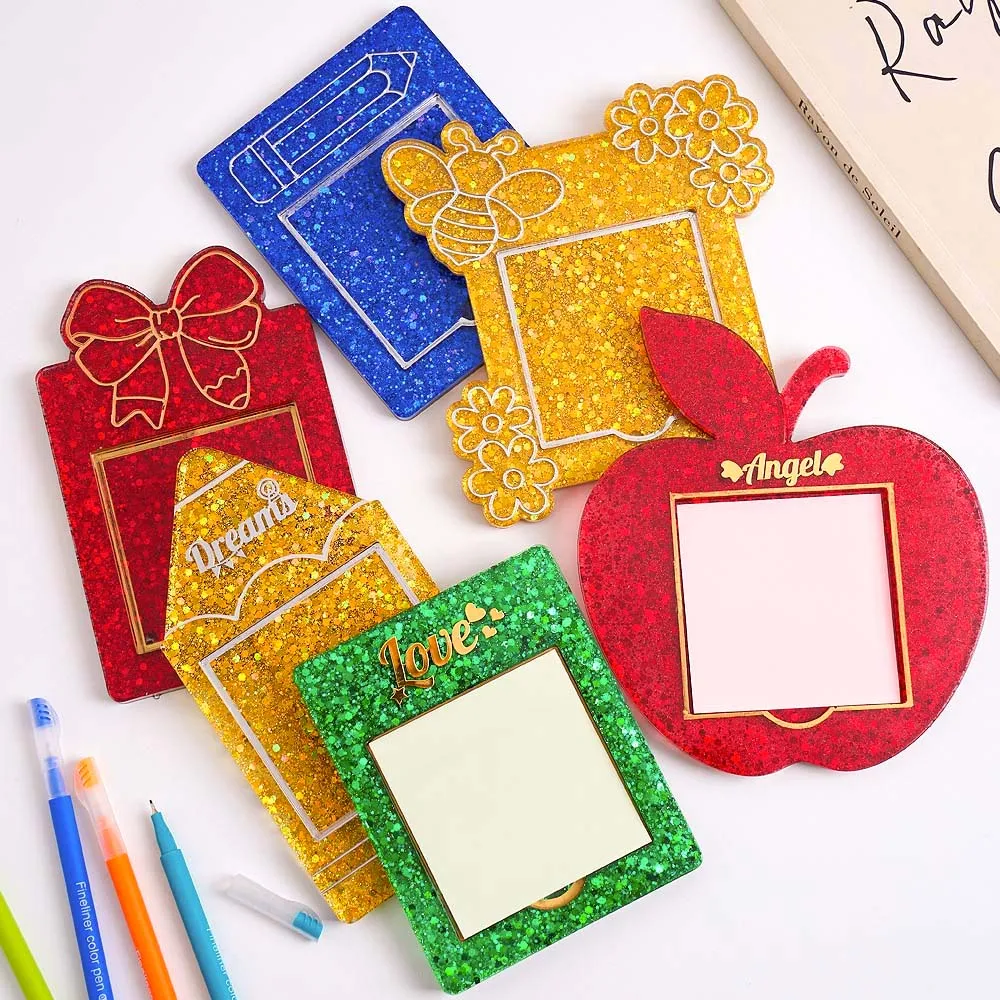 Epoxy Resin Sticky Note Organizer Silicone Mold DIY Bee Apple Memo Storage Box Making Molds Stationery Pencil Holder Craft Gifts