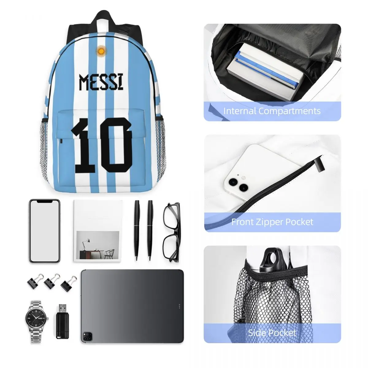 Stella del calcio personalizzata Messi Num 10 Zaino per bambini alla moda Borsa da scuola per bambini Ragazzi Ragazze Zaino per studenti della scuola materna