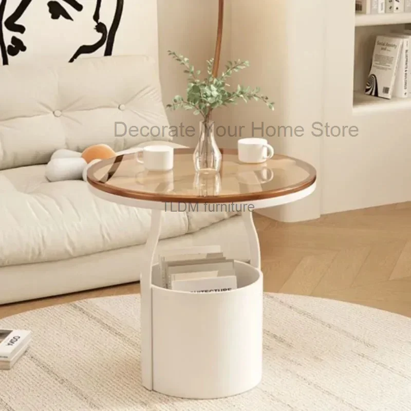 

Modern Minimalist Coffee Tables Round Living Room Glass Side Table Nordic Cafe Storage Luxury Metal Legs Household Desk