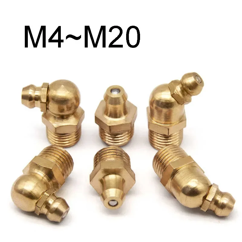 M4 M5 M6 M8 M10 M12 M14 M16 M20 Brass Grease Nipple Thread Straight/45°/90° Joint Grease Gun Nozzles