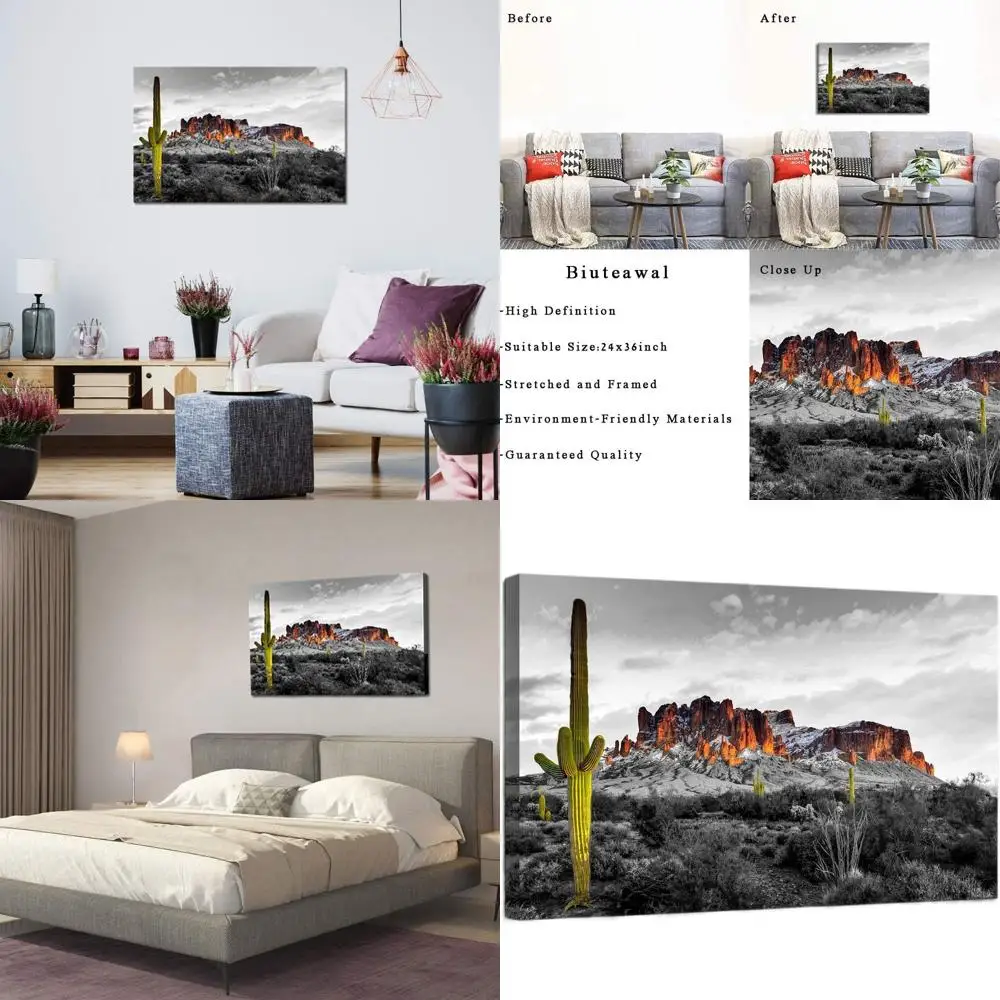 

Arizona Sunset Canvas Art: Western Desert, Cactus, and Mountains for Home Decor