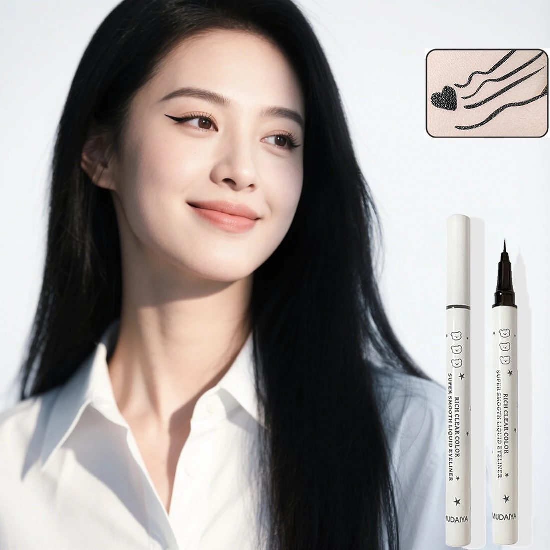 Cute Bear Long-Wearing Liquid Eyeliner Waterproof Makeup Quick-Dry, Smudge-proof, High Pigmented Precise Felt Tip Eye Liner Pen