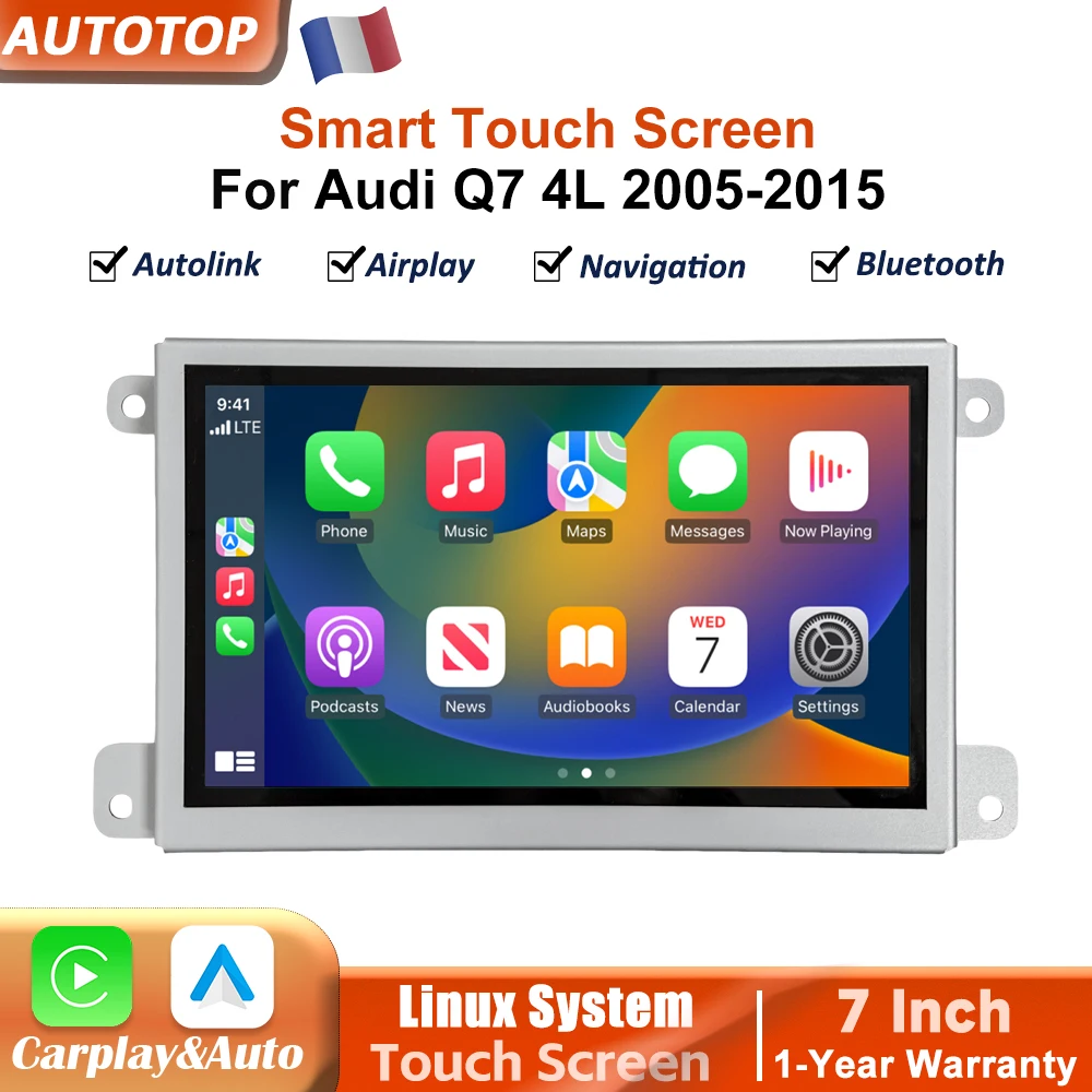 AUTOTOP Autoradio sans fil CarPlay Android Auto 7 pouces pour Audi Q7 4L 2005-2015 MMI 2G MMI 3G Système multimédia intelligent pour voiture Écran tactile intelligent Wifi Bluetooth Navigation GPS Navi Mirror Link AirPlay Autolink