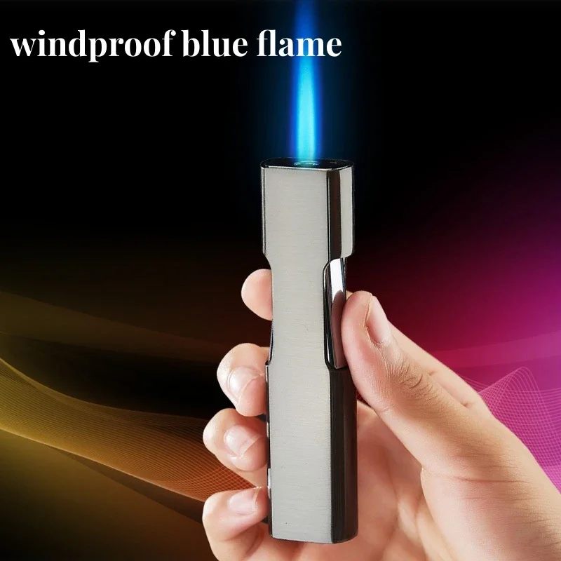 New Butane Gas Lighter Double-sided Press Ignition Direct Flame Portable Metal Windproof Turbo Cigarette Lighter Men\'s Gadgets