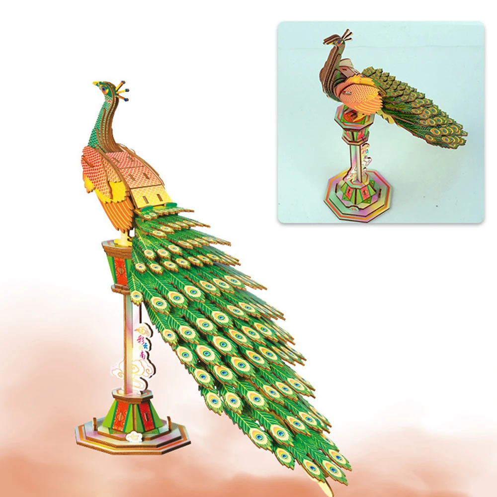 3D Wooden Puzzle Peacock Eagle Animal Model Dragon Phoenix Jigsaw Toy DIY Assembly Kits Educational Toys For Children Kids Gift