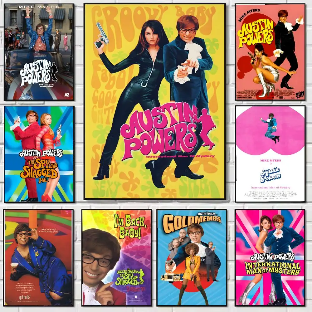 A-Austin Powers Poster Self-adhesive Wall Mural Art Waterproof Sticker For Bar Room Decor High Quality Print Gift
