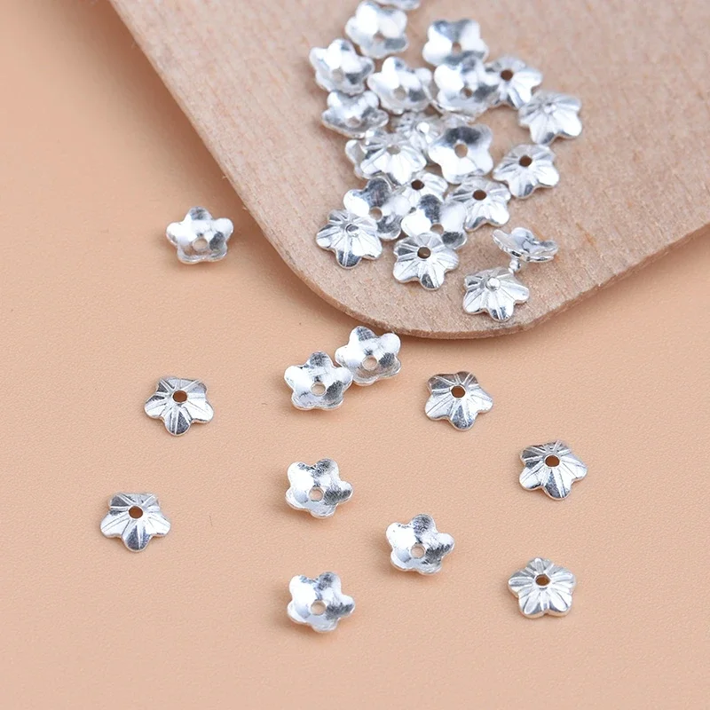 10pcsHandmade diy beaded material accessories S925 pure silver floral receptacle spacer piece, crystal bracelet flower hat beade